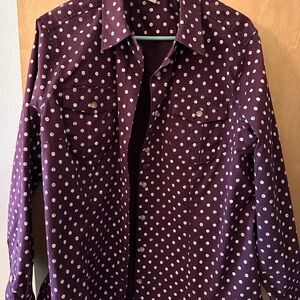Duluth Trading Co Women's Purple Polka Dot Button Down Shirt